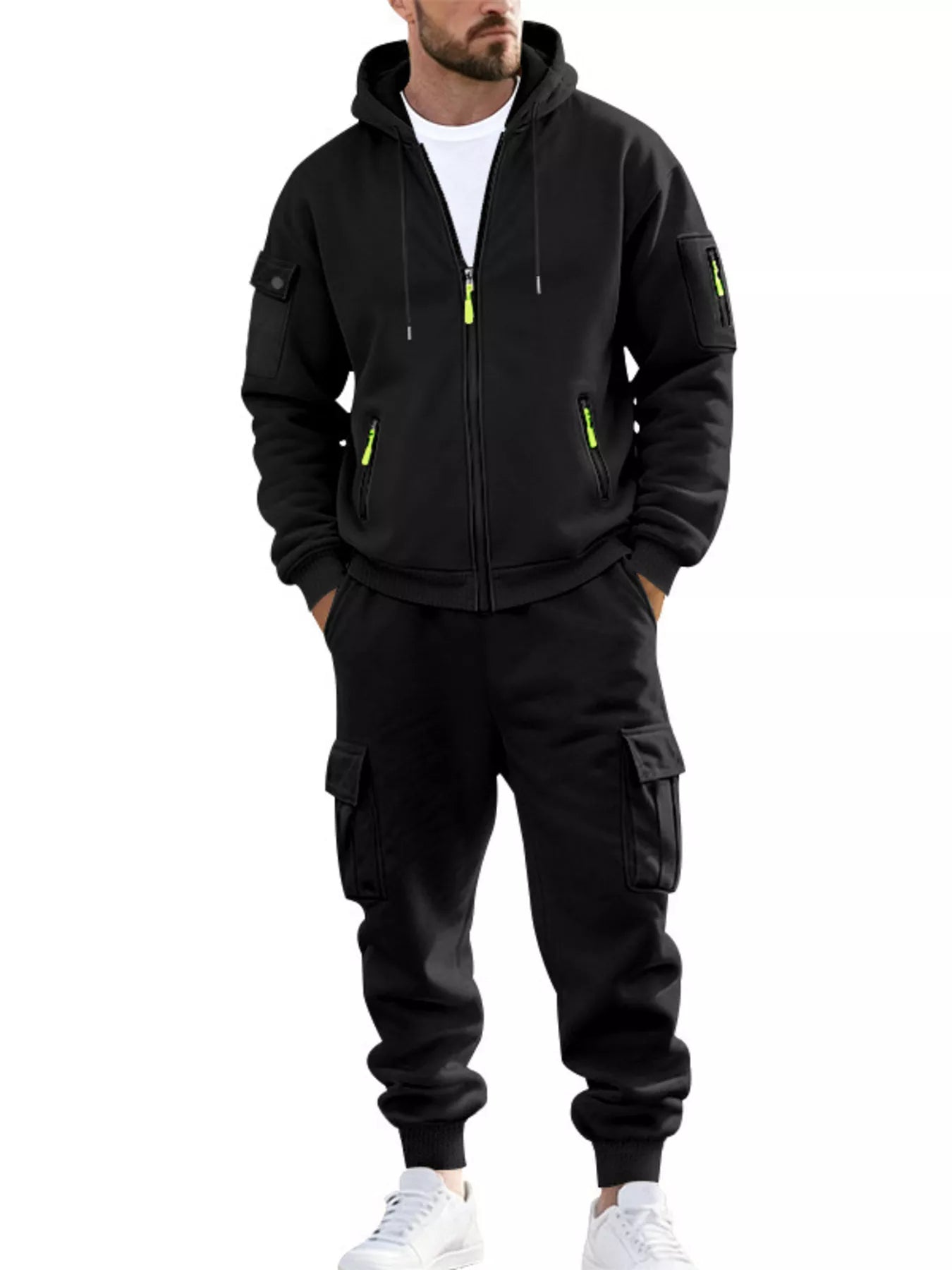 Men's plus size hoodie and cargo pants set relaxed fit
