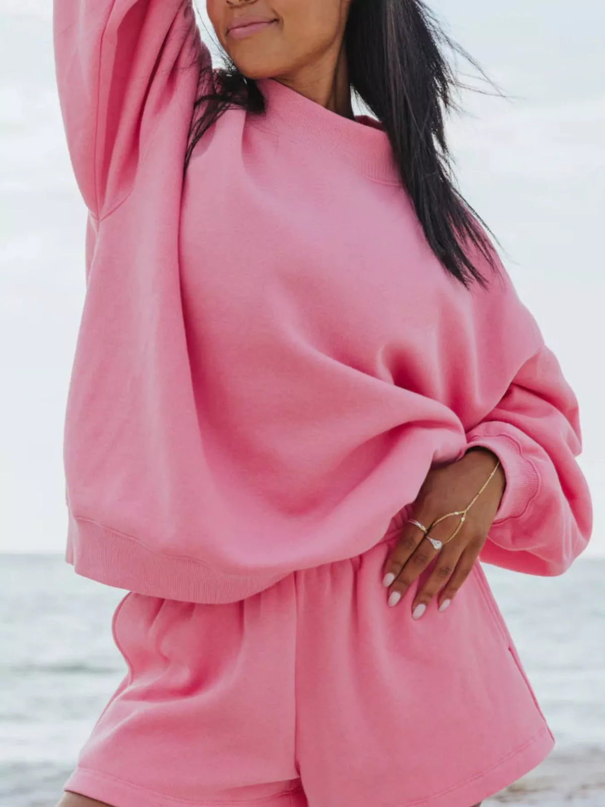 Relaxed fit sweatshirt and shorts set two piece outfit