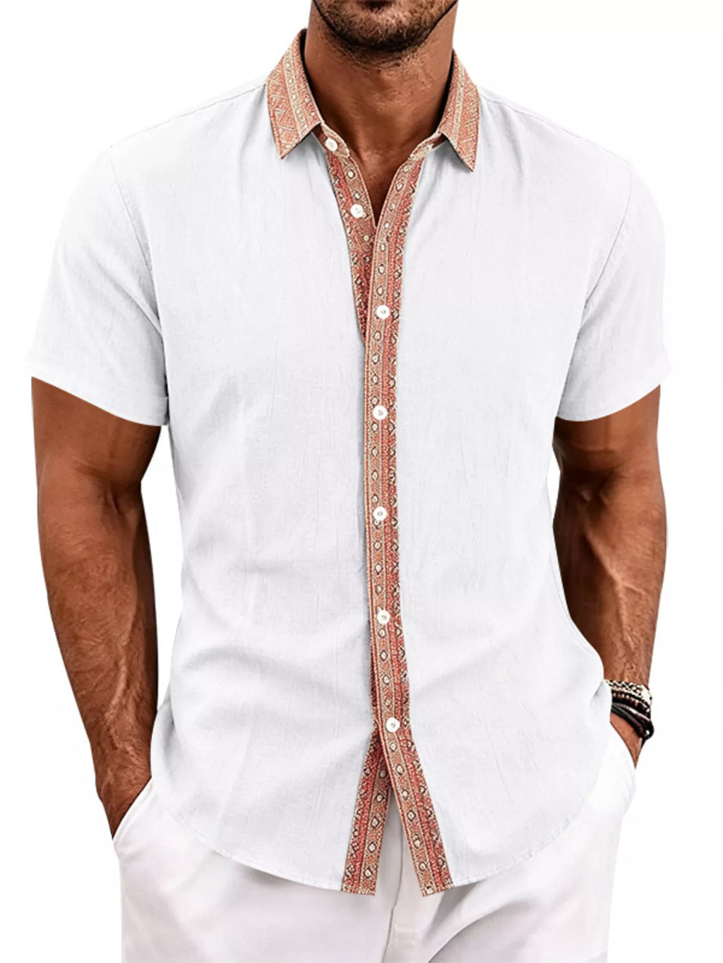 Men's plus size short sleeve linen shirt men's fashion