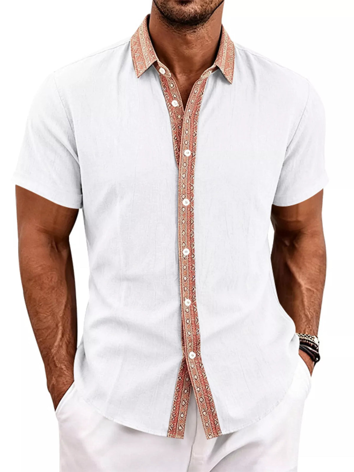Men's plus size short sleeve linen shirt men's fashion