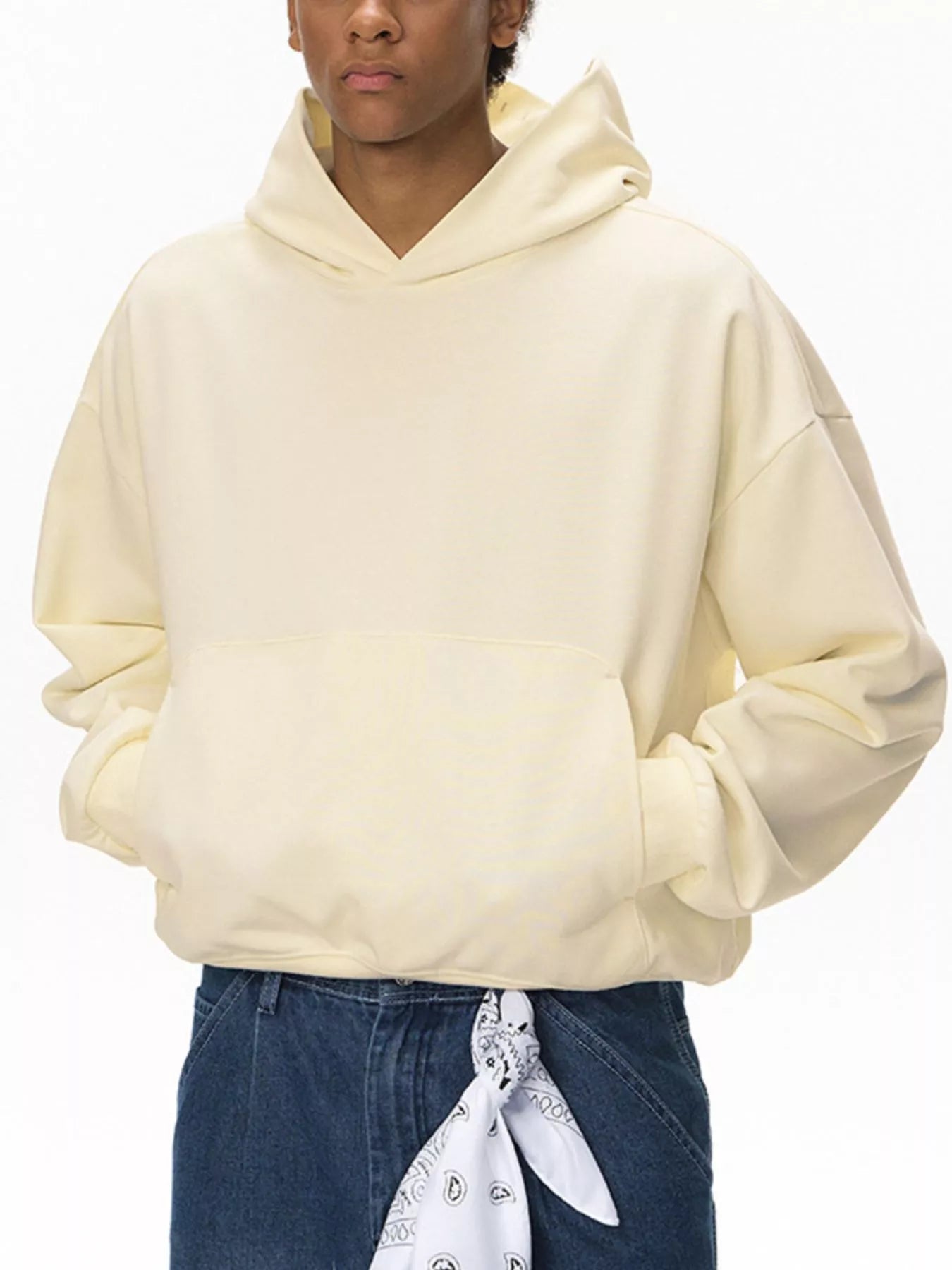 Men's kangaroo pocket hoodie front detail