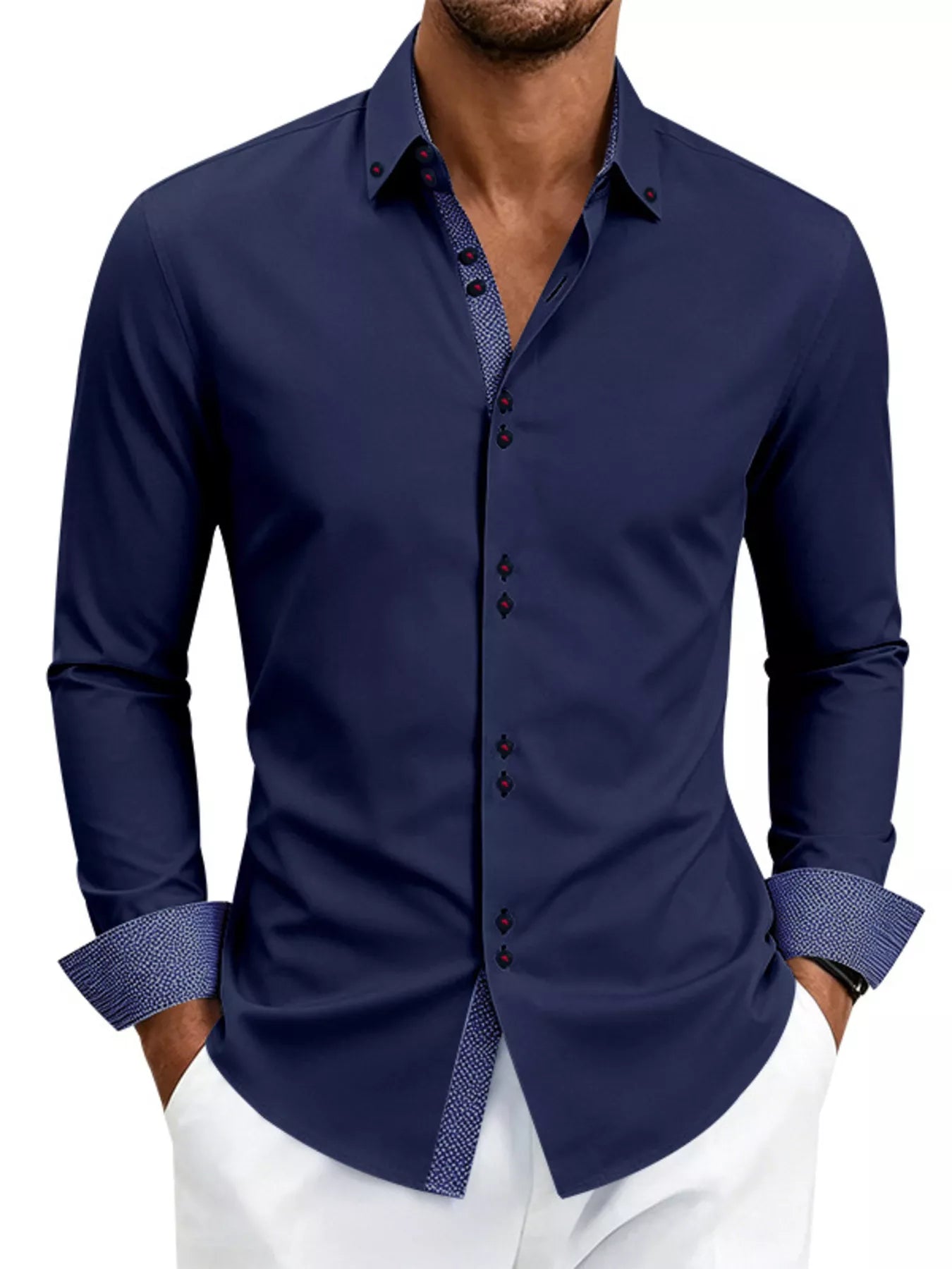 Men's plus size slim fit shirt collar detail