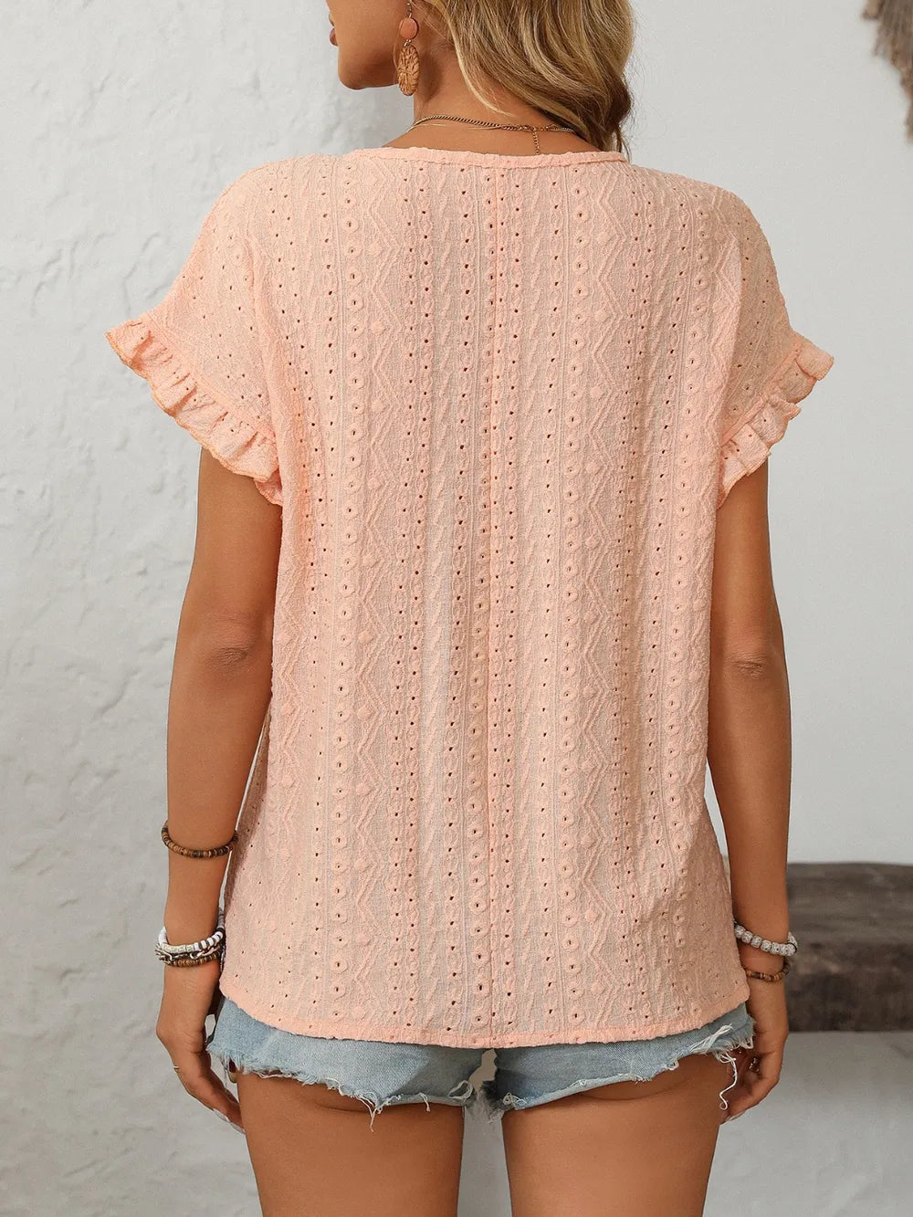 Eyelet short sleeve top women's fashion