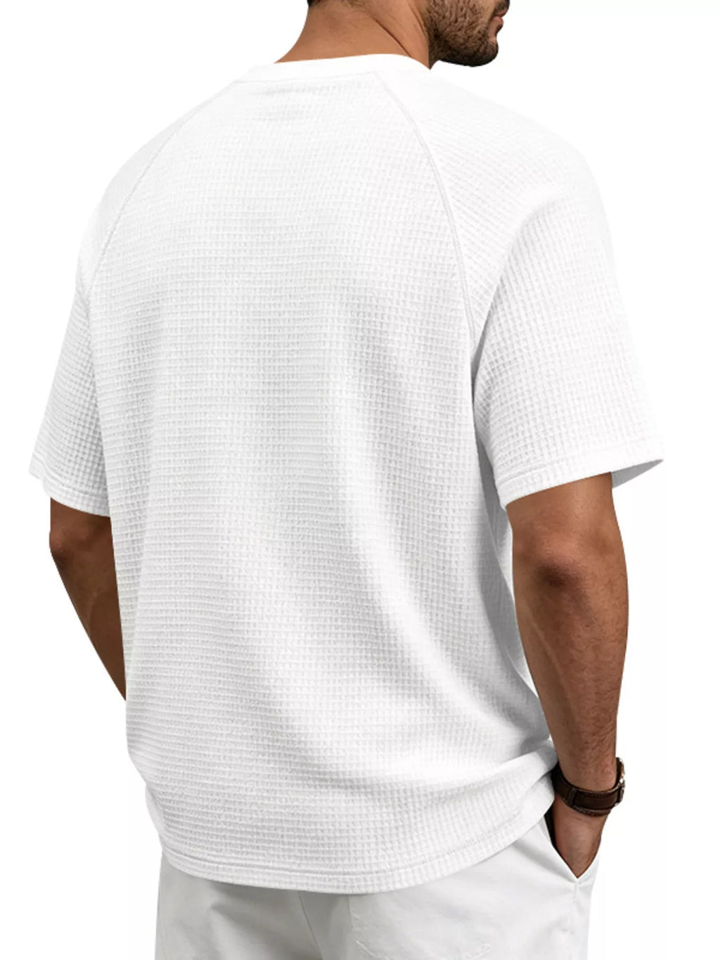 Men's plus size waffle knit t-shirt fabric detail
