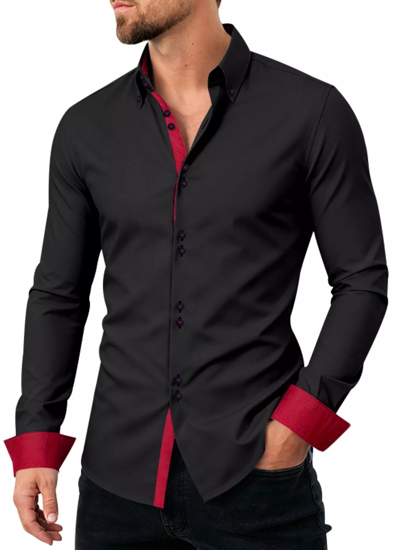 Men's plus size slim fit shirt button front