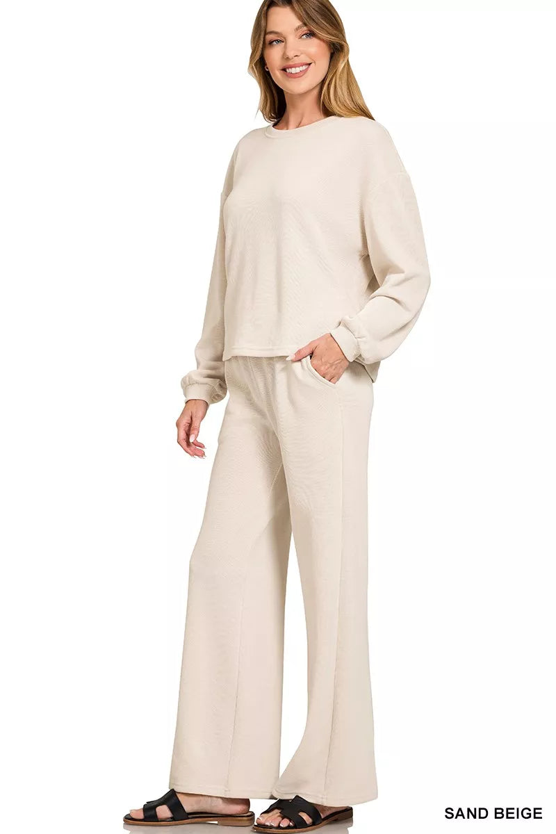 Zenana French Rib Pullover and Pants Set