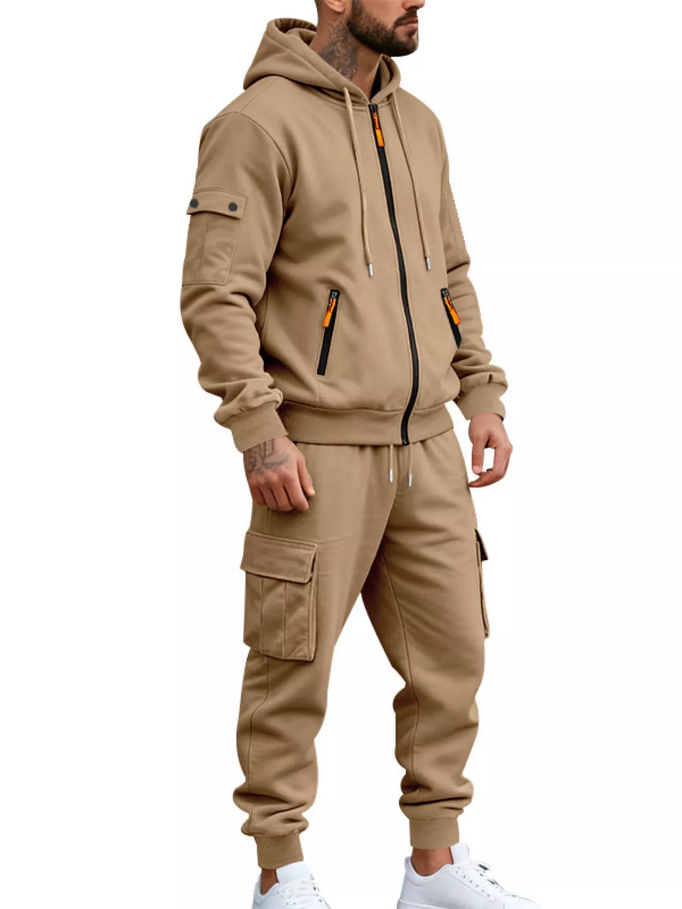 Men's plus size hoodie and cargo pants set front view