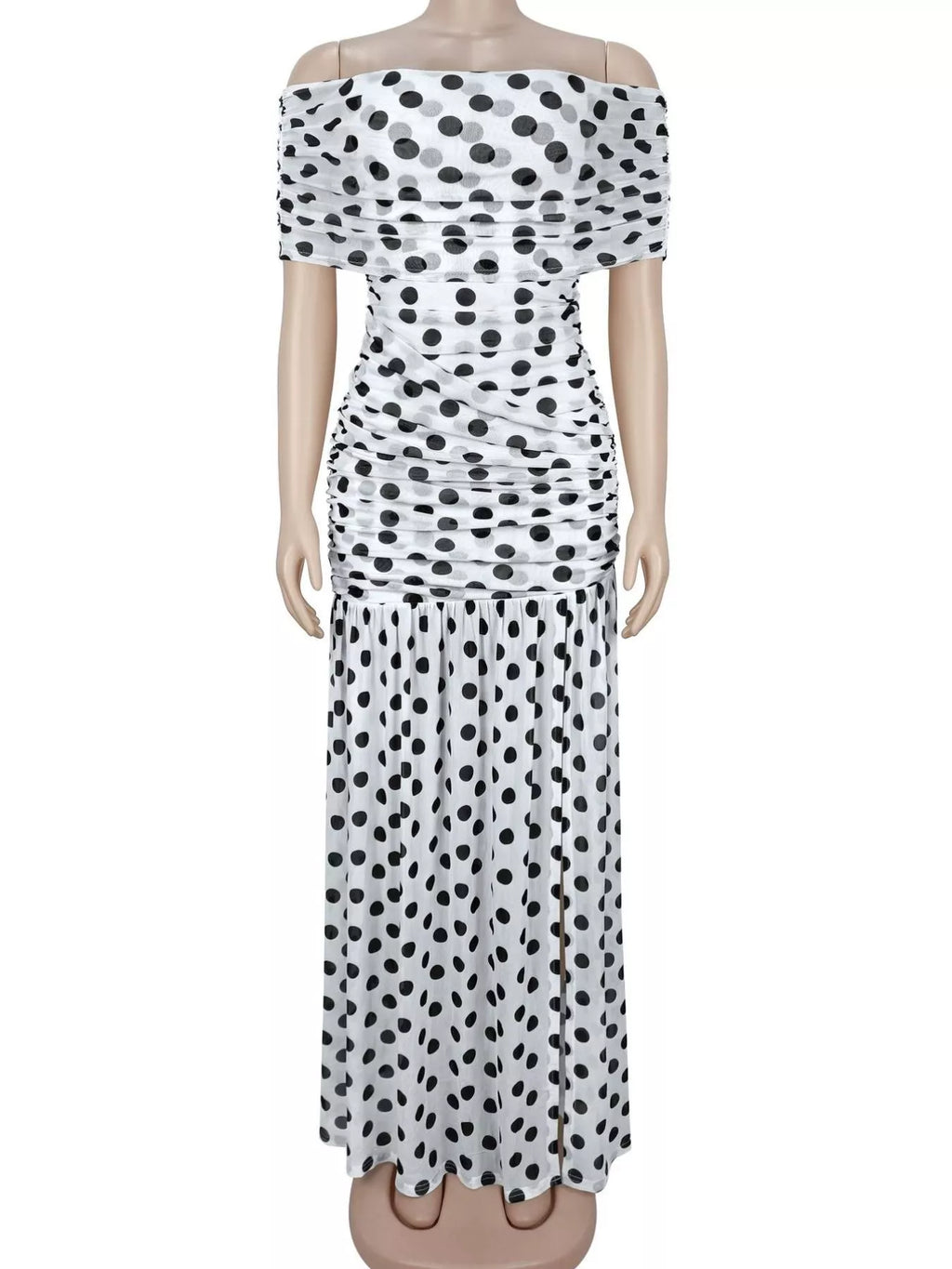 Polka dot off shoulder maxi dress casual style