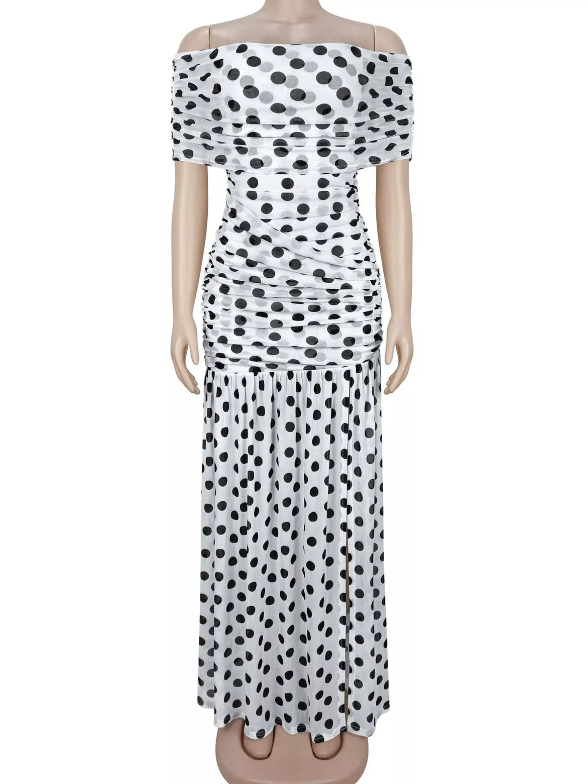 Polka dot off shoulder maxi dress casual style