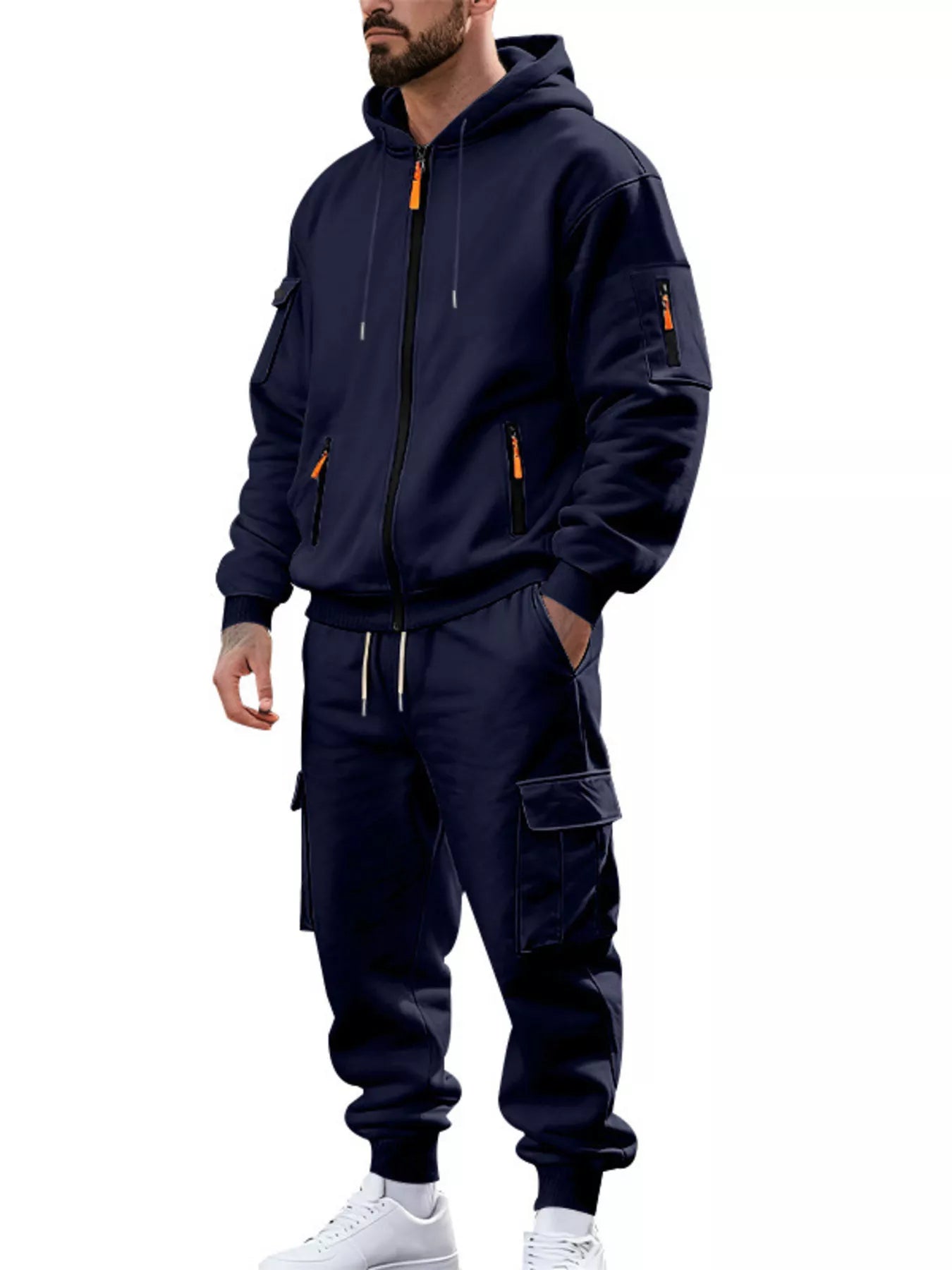 Men's plus size hoodie and cargo pants set relaxed casual wear