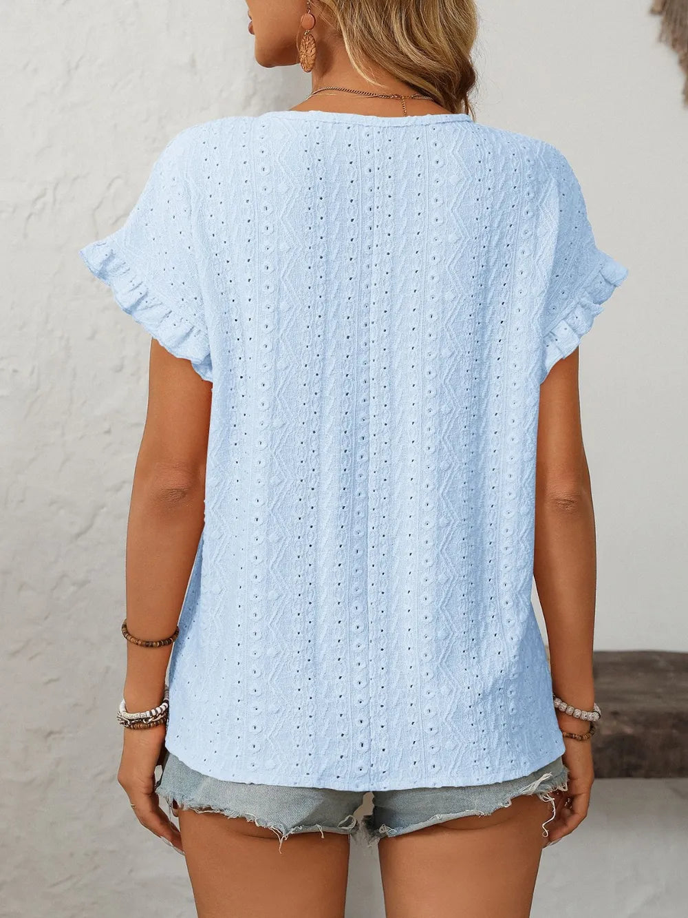 Eyelet short sleeve top summer fashion