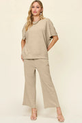 Textured short sleeve top and pants set