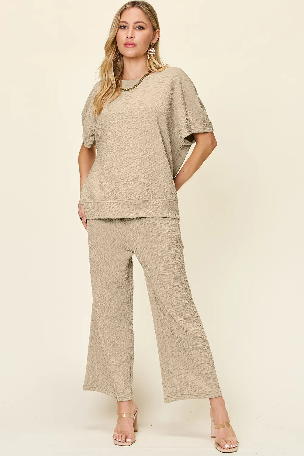 Textured short sleeve top and pants set