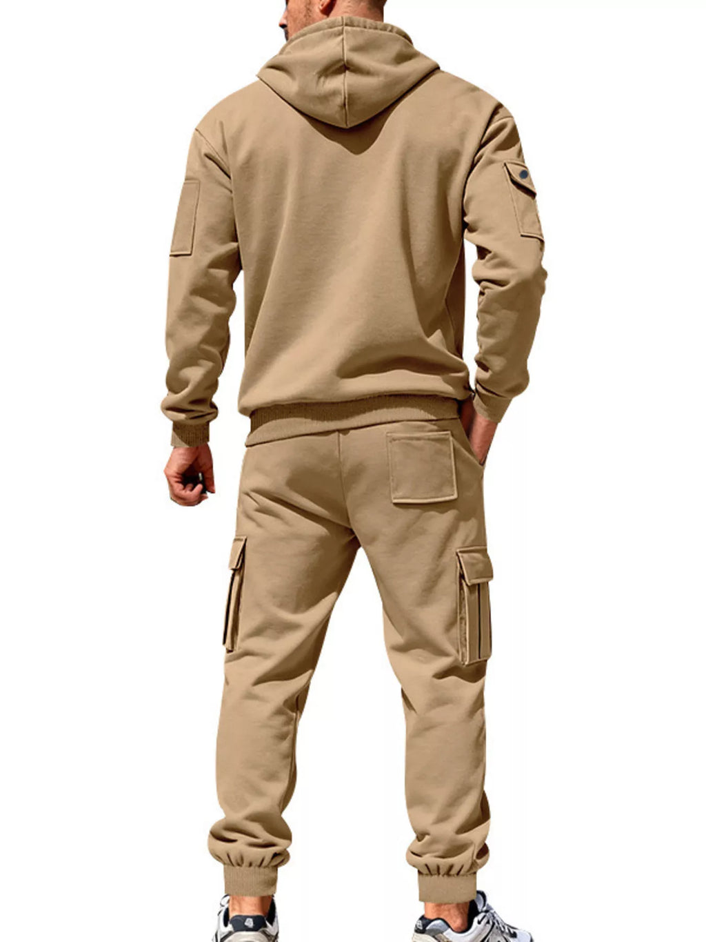 Men's plus size hoodie and cargo pants set zip-up hoodie