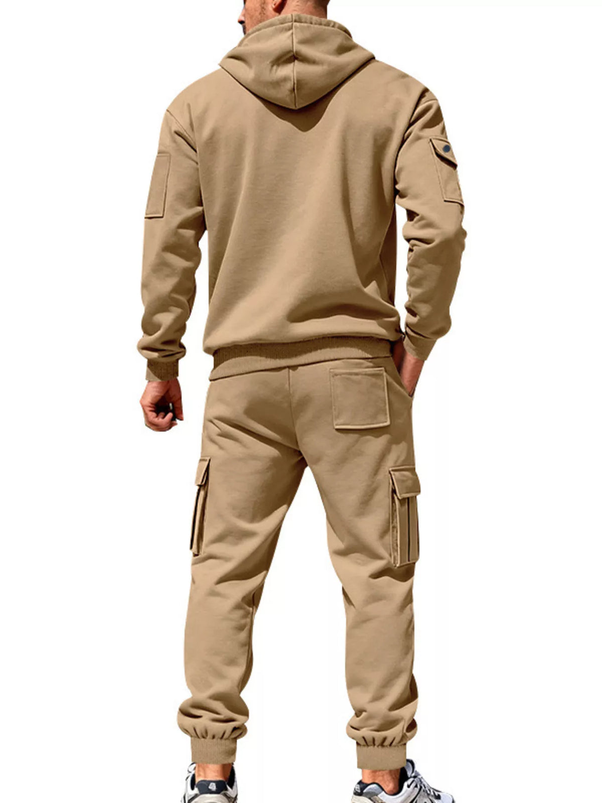 Men's plus size hoodie and cargo pants set zip-up hoodie