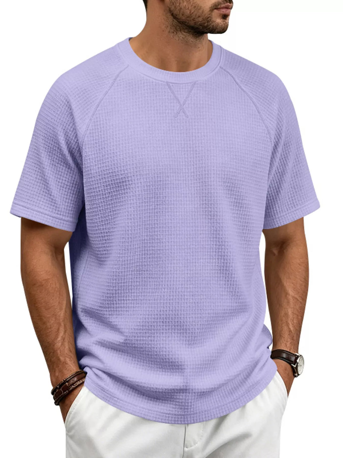 Men's plus size waffle knit t-shirt front view