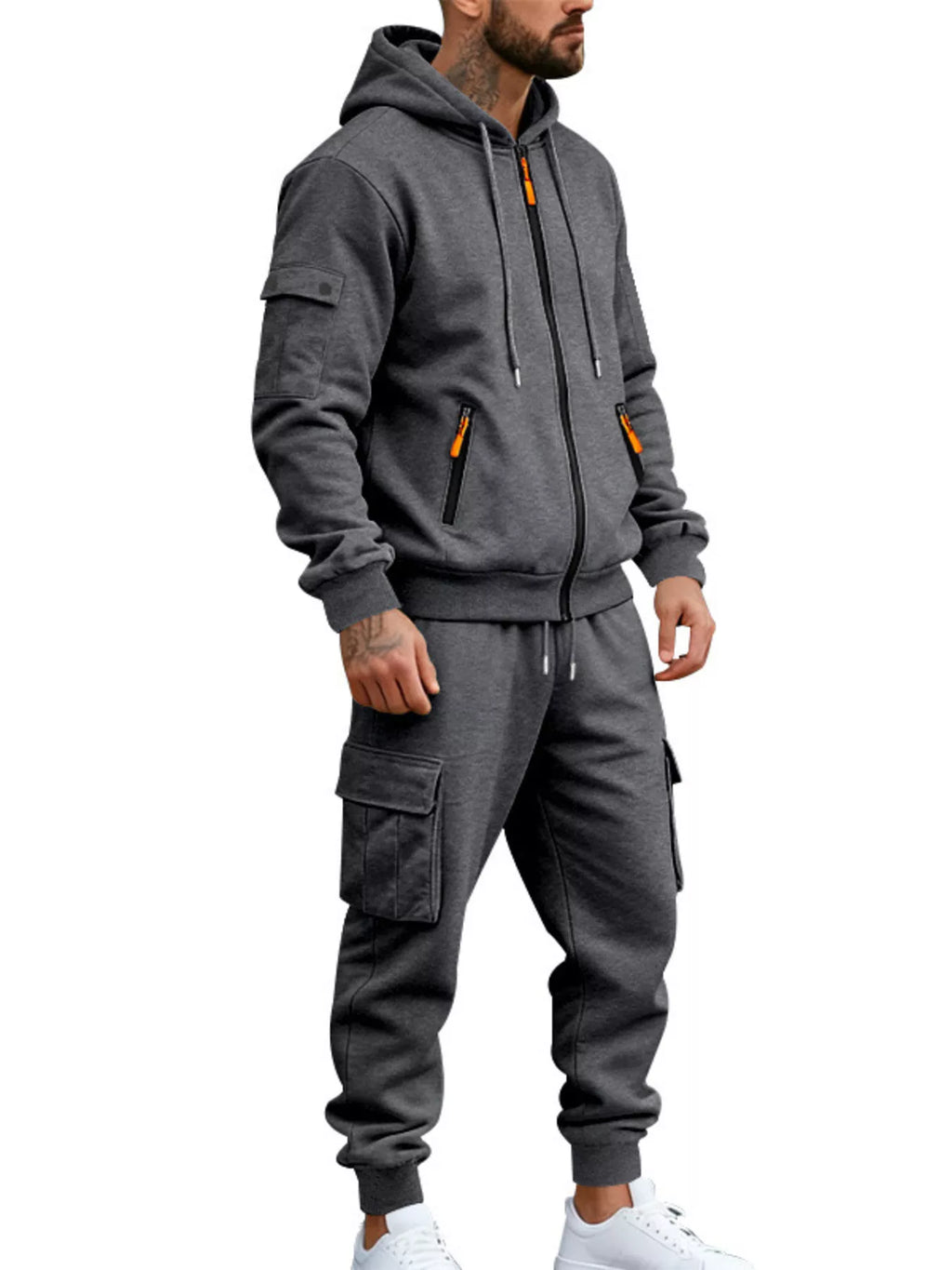 Men's plus size hoodie and cargo pants set hoodie detail