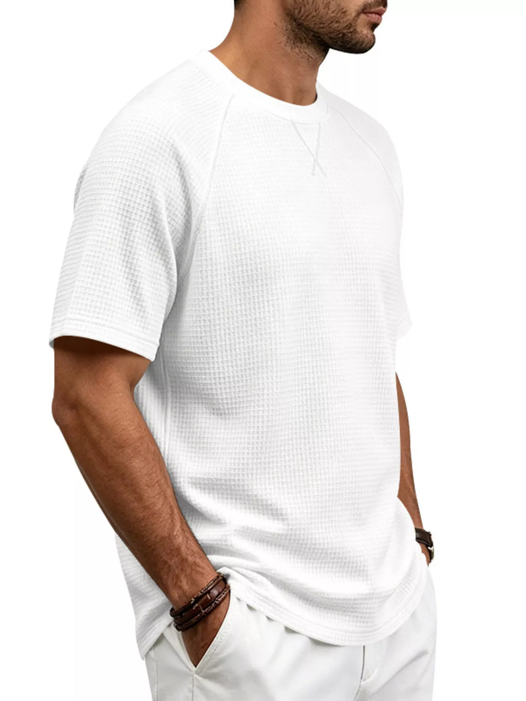 Men's plus size waffle knit t-shirt back view