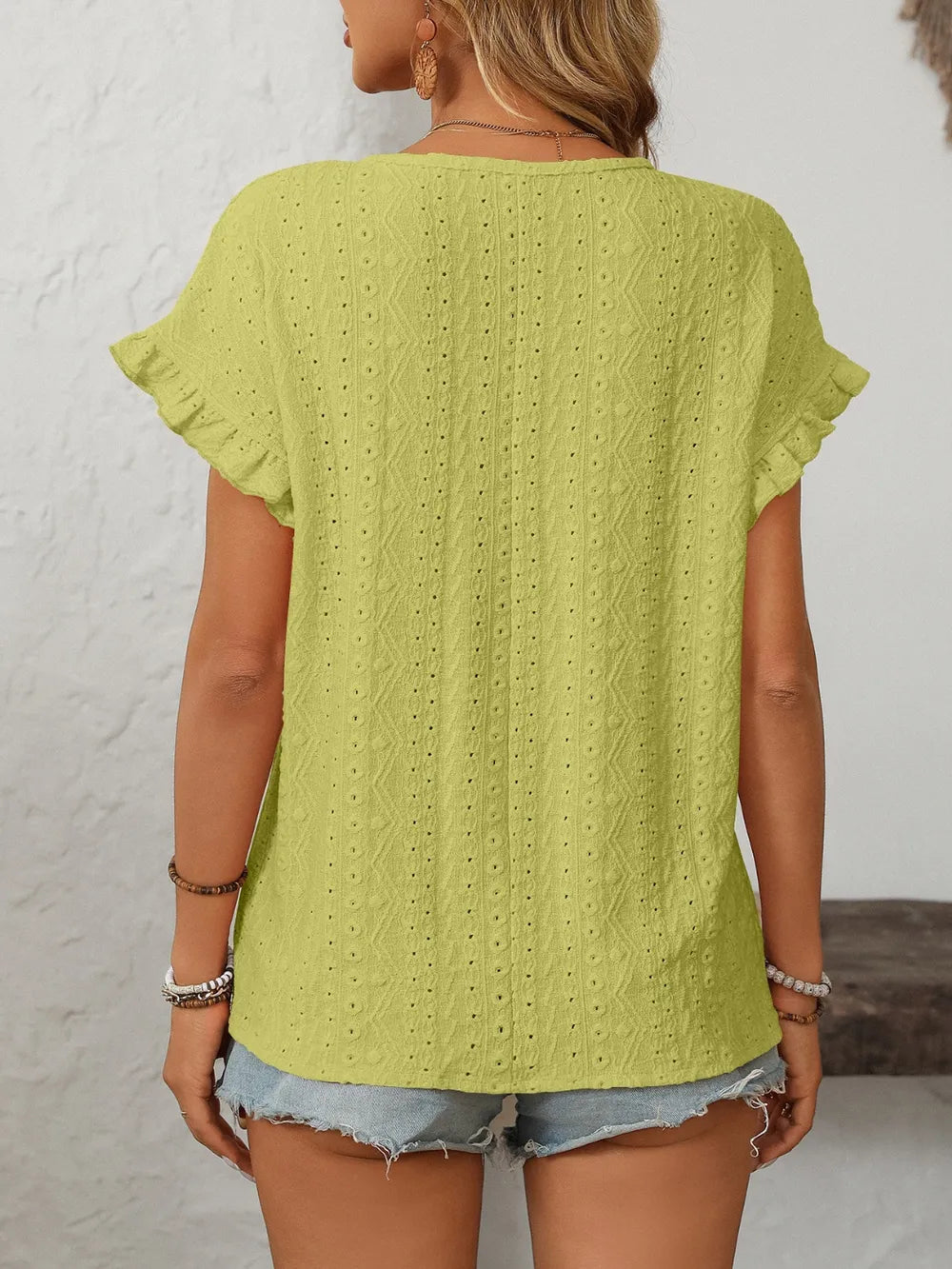 Eyelet short sleeve top feminine summer outfit