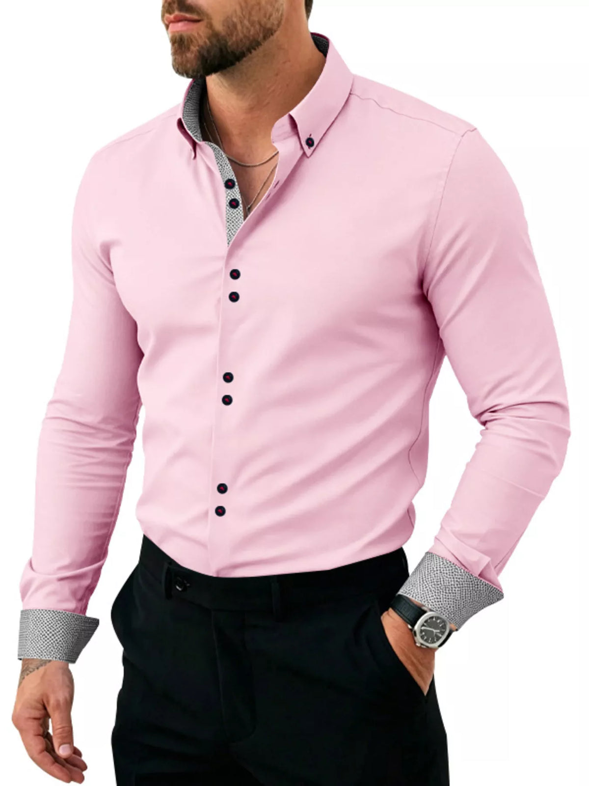 Men's plus size slim fit shirt contrast detail