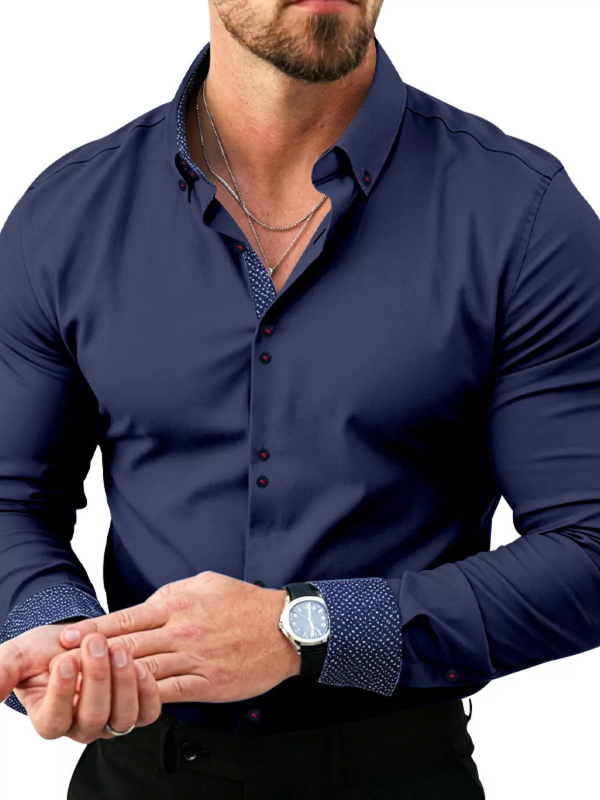 Men's plus size slim fit shirt sleeve detail