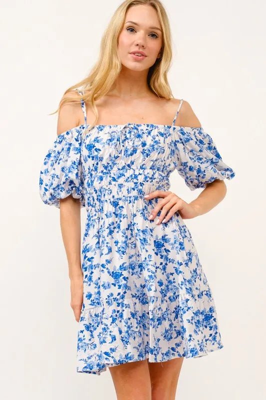 And The Why Off Shoulder Bubble Sleeve Dress - ELC Fashion