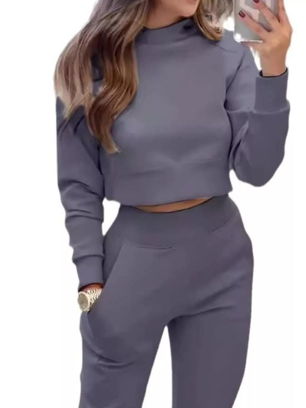 Casual Chic Cropped Sweatshirt and Jogger Set - ELC Fashion