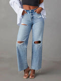 Distressed straight leg jeans