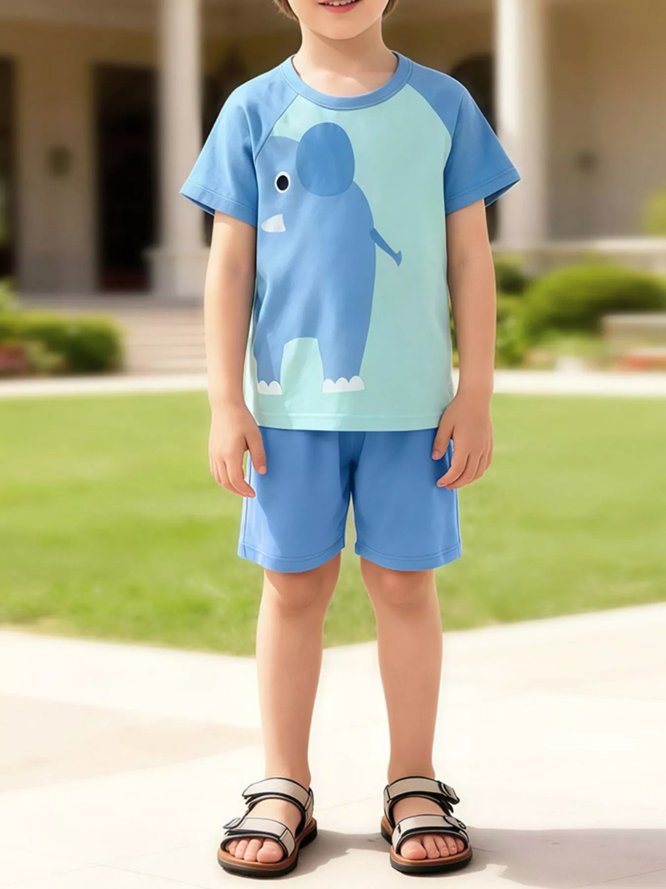 Children's Animal Round Neck Top and Shorts Set - ELC Fashion