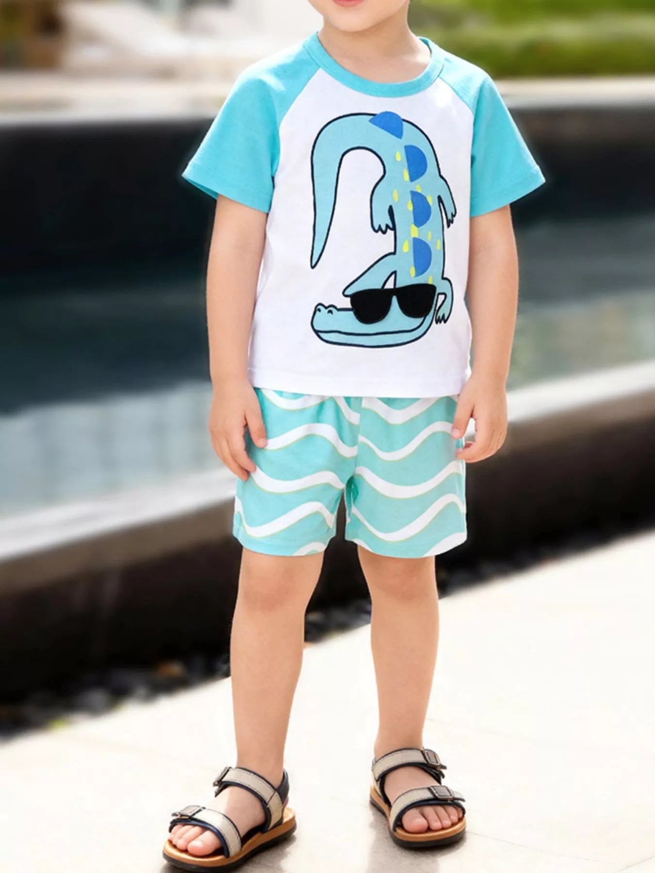 Children's Animal Round Neck Top and Shorts Set - ELC Fashion