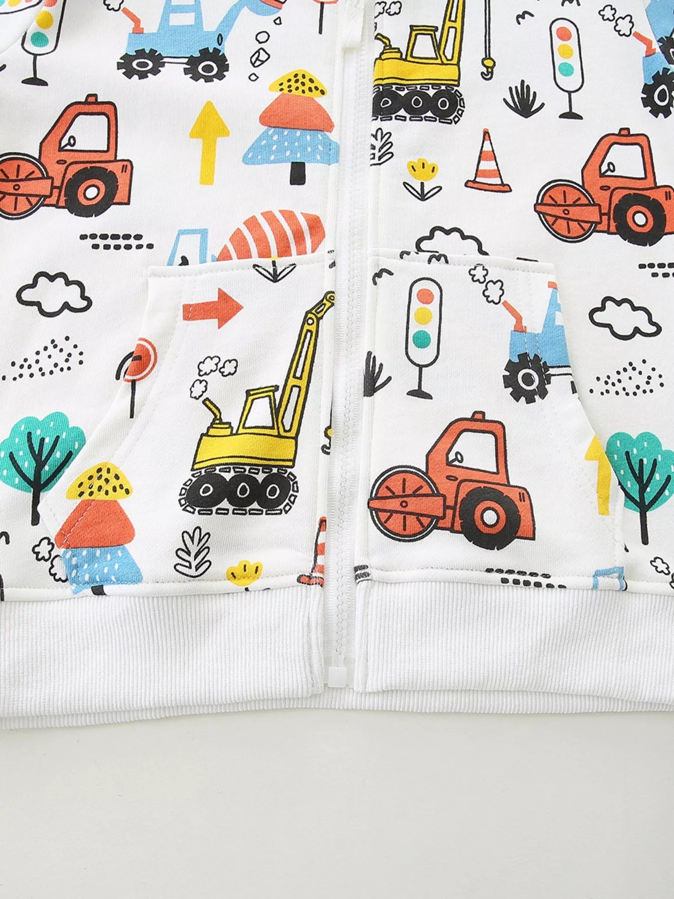Children's Cartoon Construction Vehicle Print Zip - Up Jacket - ELC Fashion