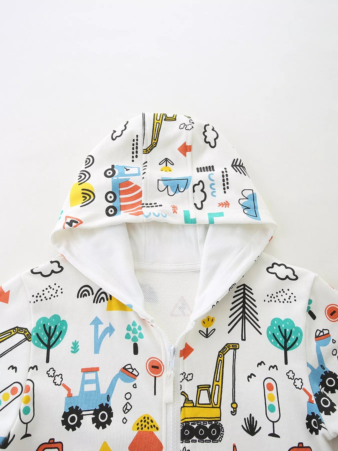 Children's Cartoon Construction Vehicle Print Zip - Up Jacket - ELC Fashion