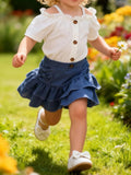 Children's Off - Shoulder Top and Ruffled Denim Skirt Set - ELC Fashion