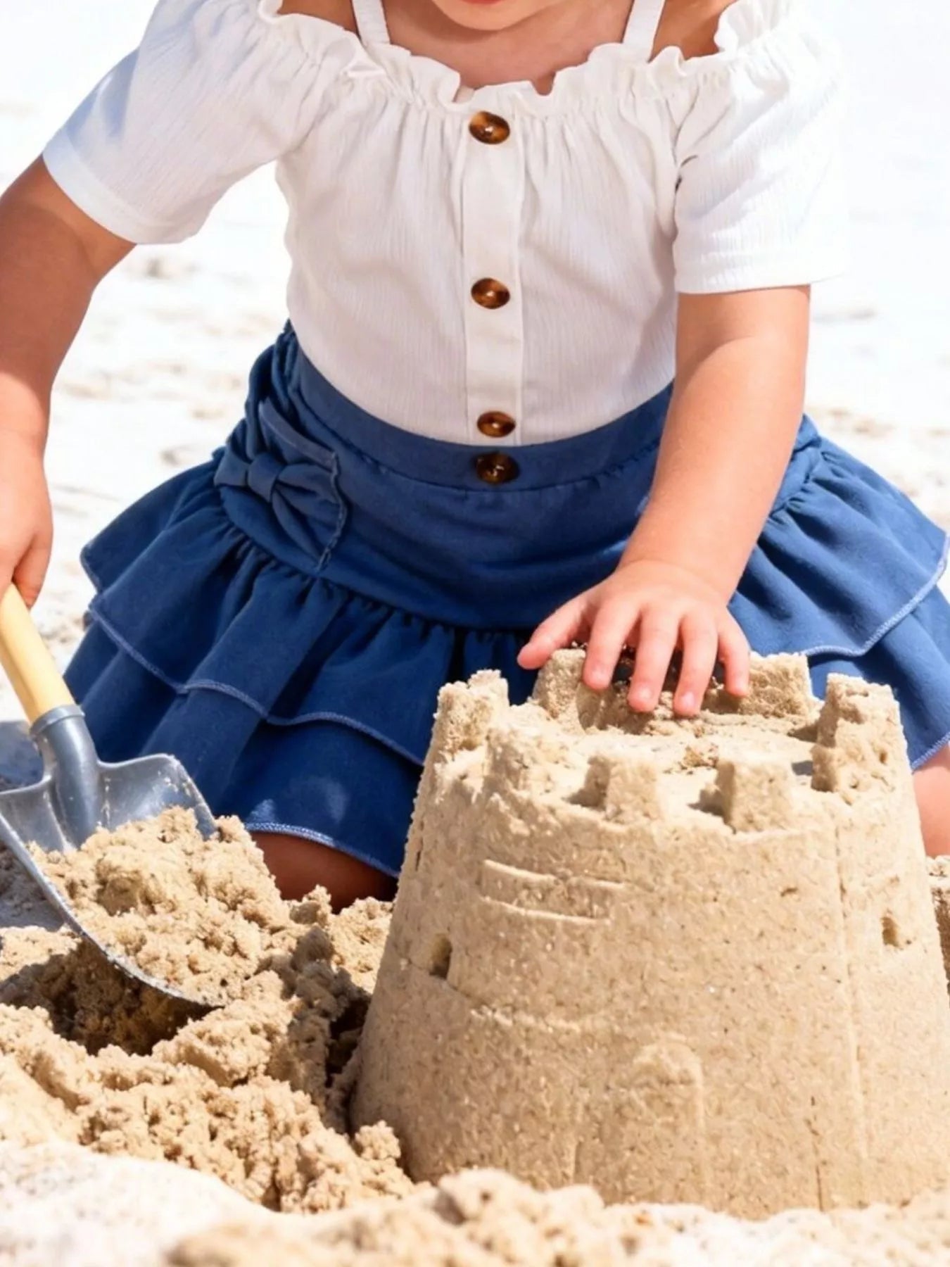 Children's Off - Shoulder Top and Ruffled Denim Skirt Set - ELC Fashion