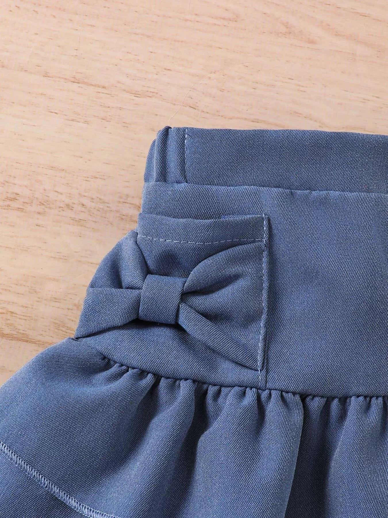 Children's Off - Shoulder Top and Ruffled Denim Skirt Set - ELC Fashion