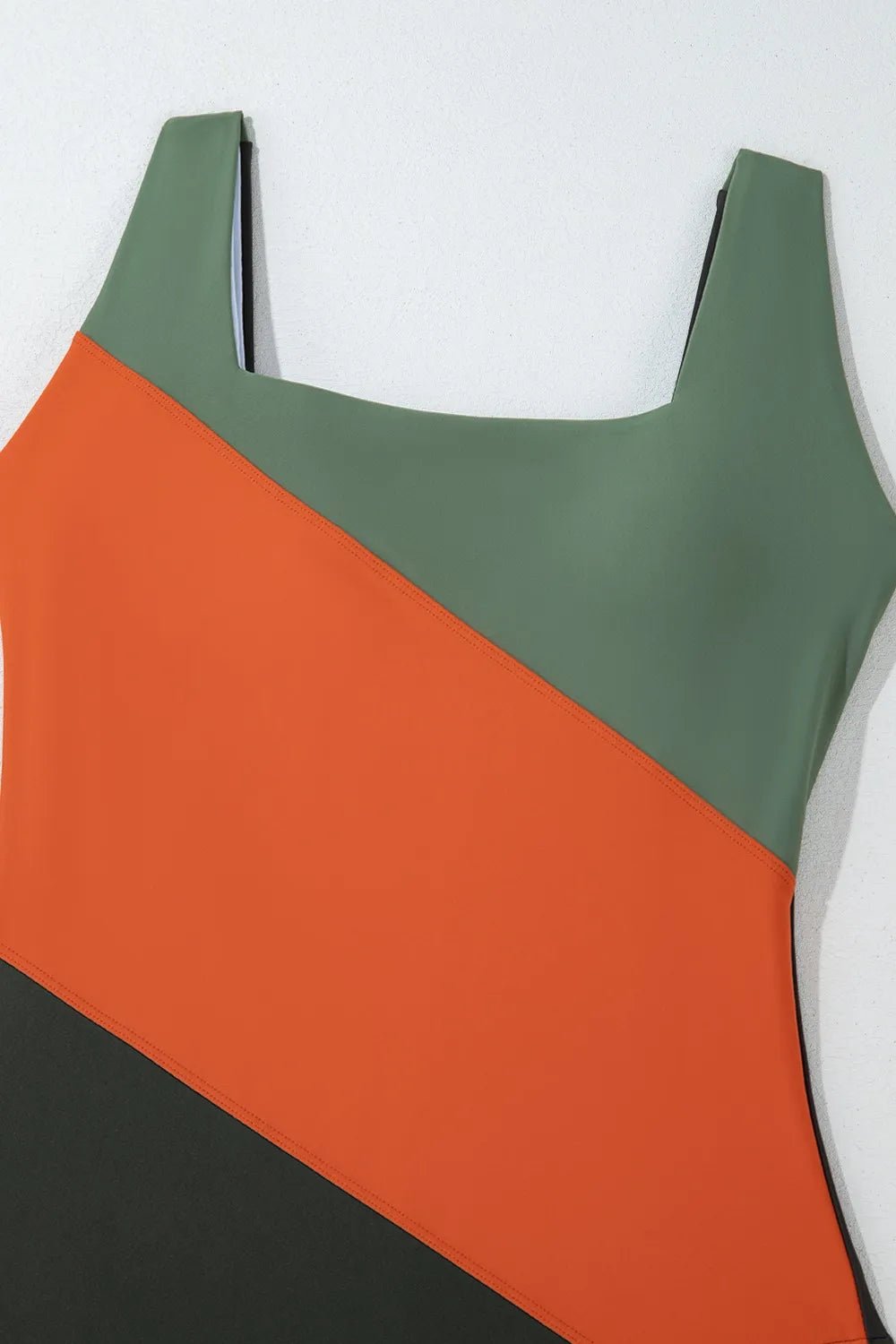 Color Block Padded Square Neck One Piece Swimsuit - ELC Fashion