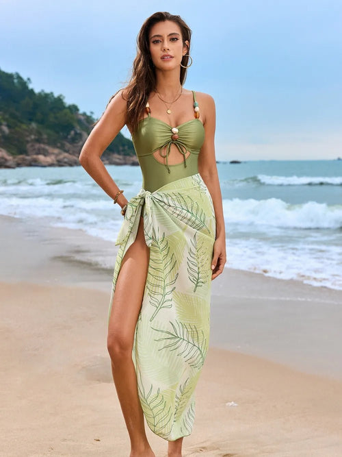 Cutout Sweetheart Neck One - Piece Swimwear and Cover - Up Swim Set - ELC Fashion