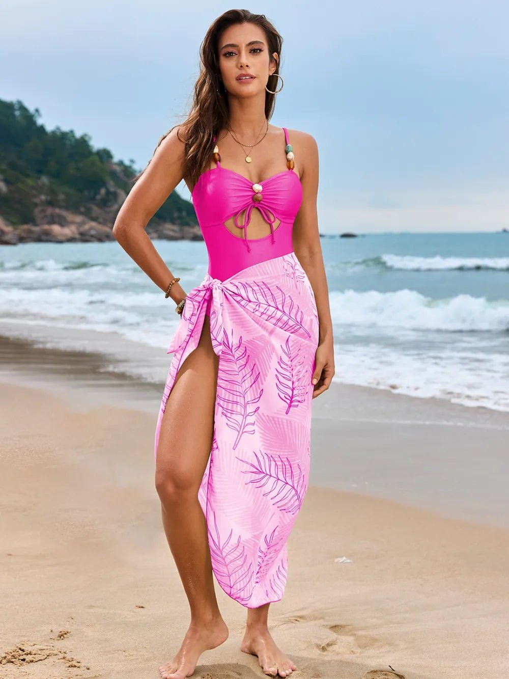 Cutout Sweetheart Neck One - Piece Swimwear and Cover - Up Swim Set - ELC Fashion