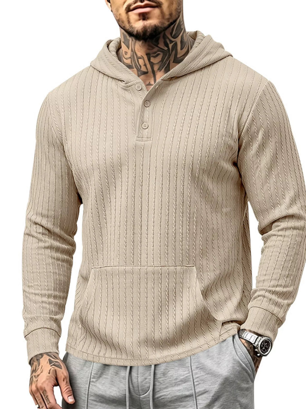 Men's plus size knit hoodie casual outfit