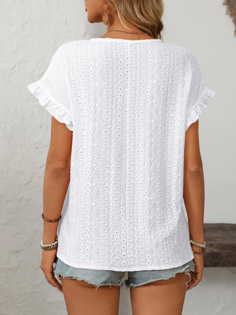 Eyelet short sleeve top lightweight fabric
