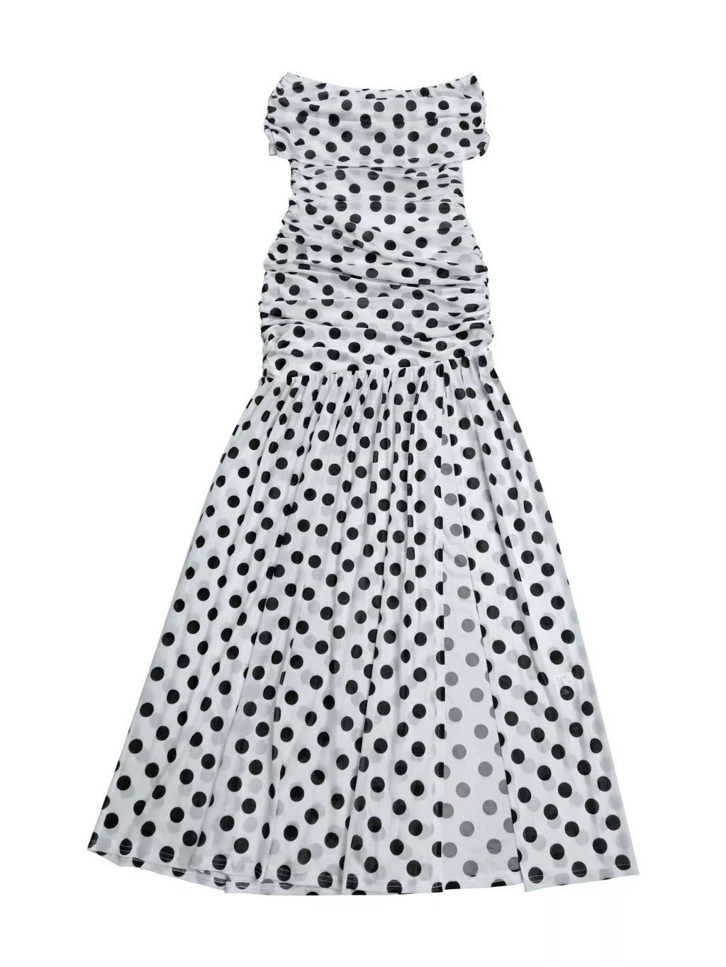 Polka dot off shoulder maxi dress evening outfit