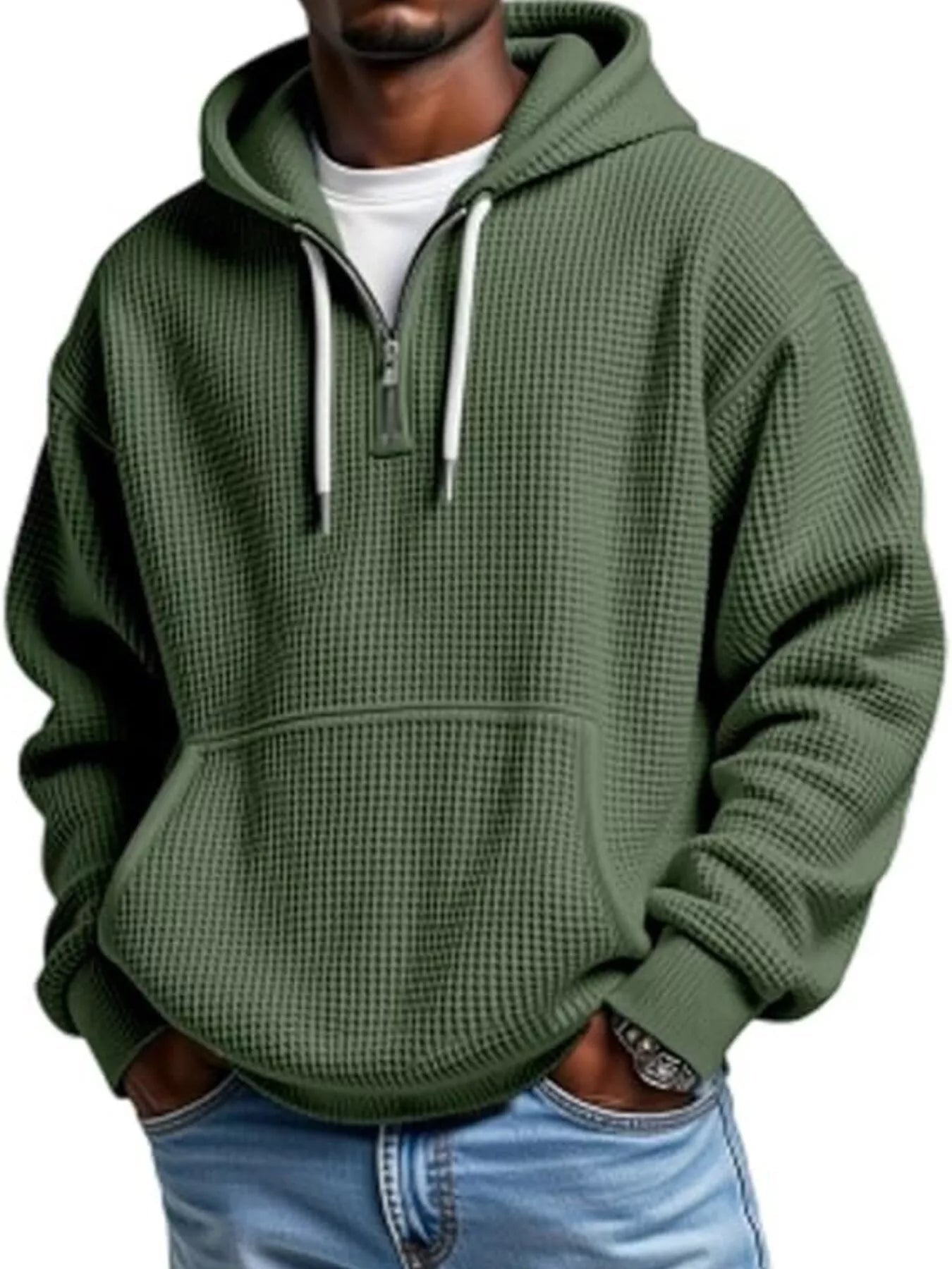 ELC Atelier Elite Men's Inclusive Fit Waffle Knit Quarter Zip Hoodi — Prestige Edit - ELC Fashion