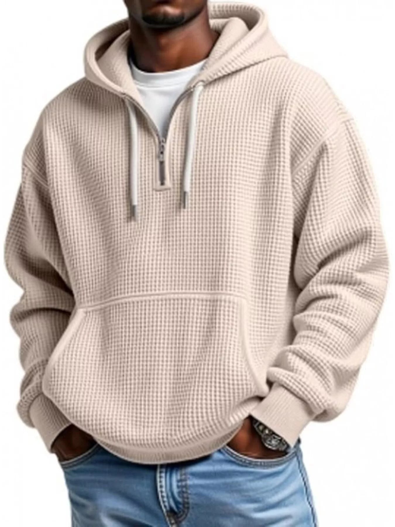 ELC Atelier Elite Men's Inclusive Fit Waffle Knit Quarter Zip Hoodi — Prestige Edit - ELC Fashion