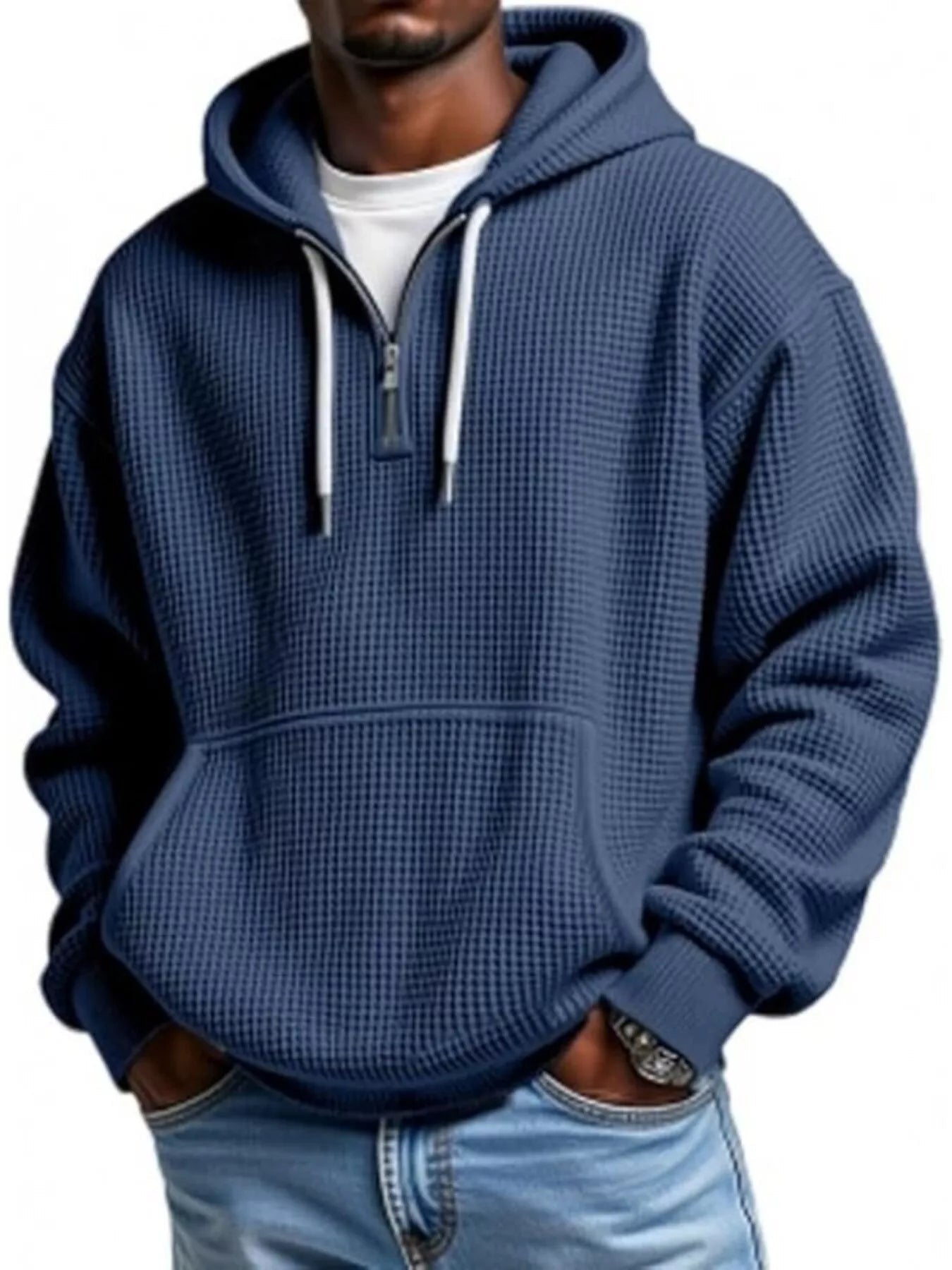 ELC Atelier Elite Men's Inclusive Fit Waffle Knit Quarter Zip Hoodi — Prestige Edit - ELC Fashion