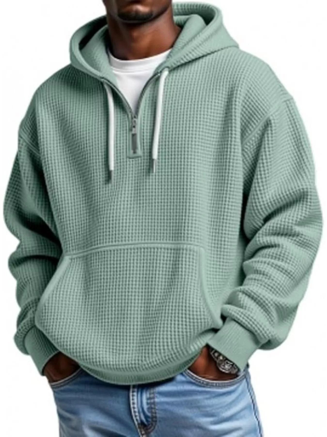 ELC Atelier Elite Men's Inclusive Fit Waffle Knit Quarter Zip Hoodi — Prestige Edit - ELC Fashion