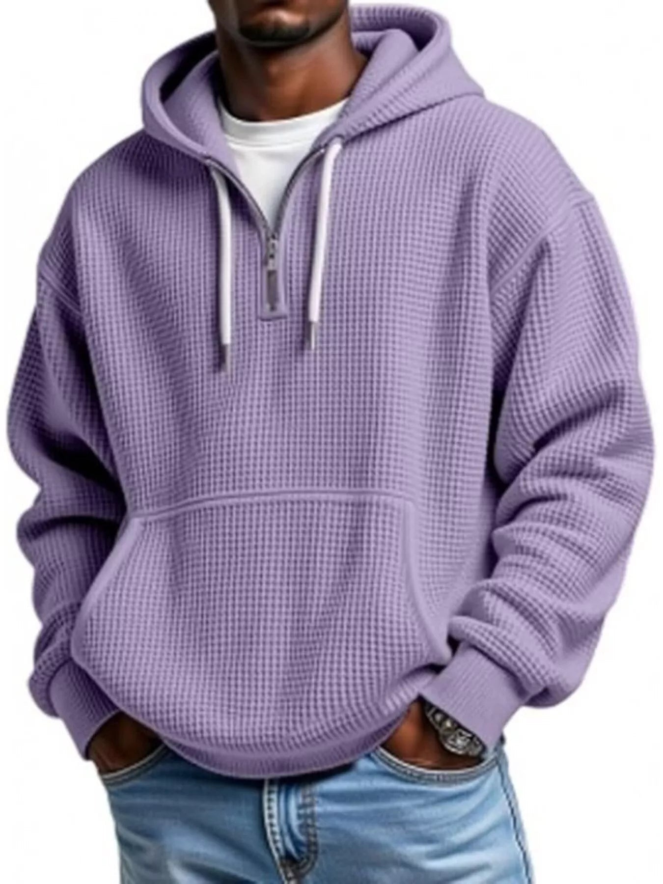ELC Atelier Elite Men's Inclusive Fit Waffle Knit Quarter Zip Hoodi — Prestige Edit - ELC Fashion