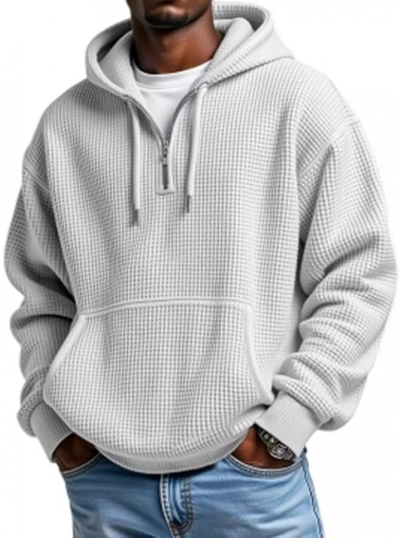 ELC Atelier Elite Men's Inclusive Fit Waffle Knit Quarter Zip Hoodi — Prestige Edit - ELC Fashion