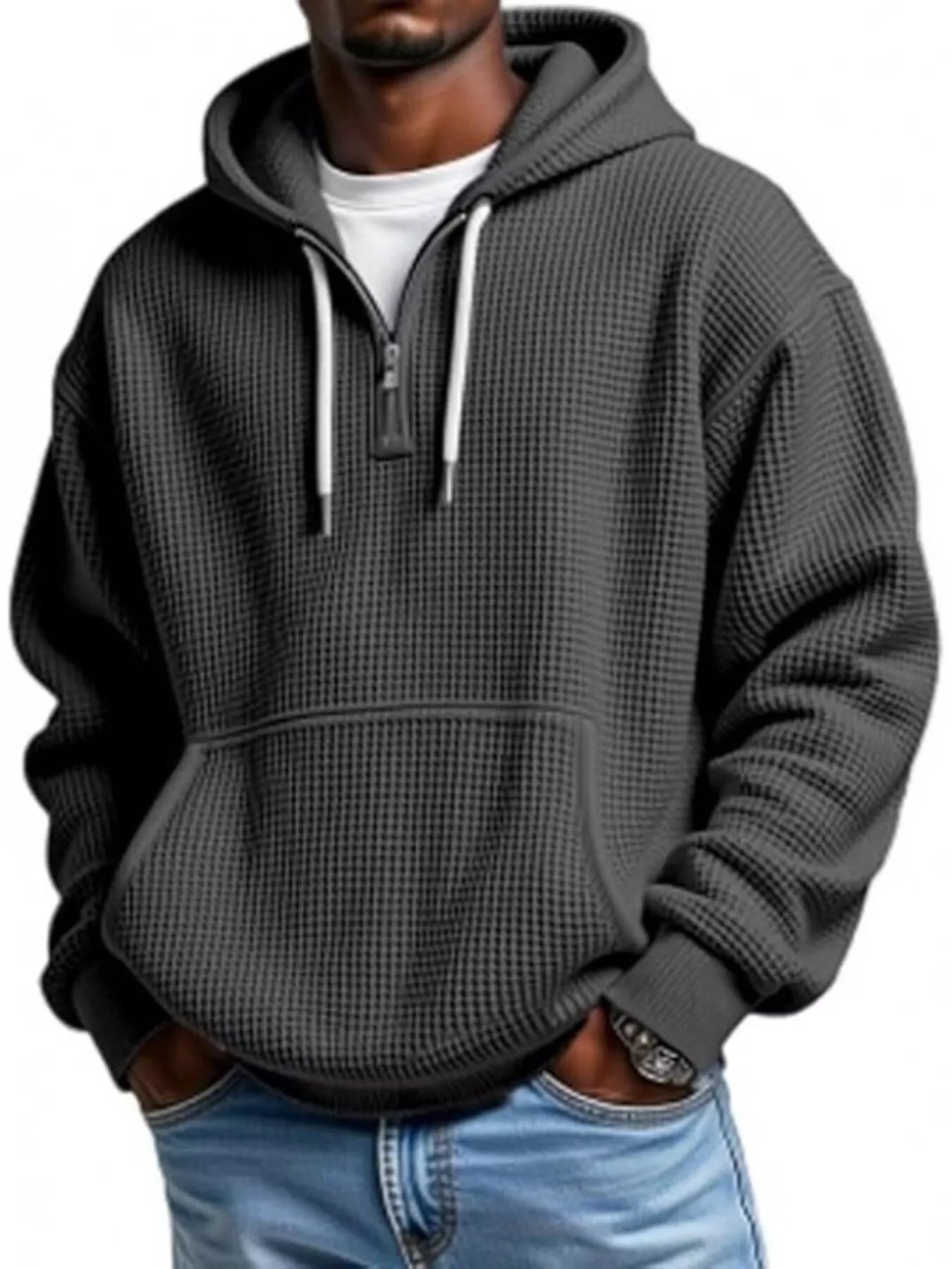 ELC Atelier Elite Men's Inclusive Fit Waffle Knit Quarter Zip Hoodi — Prestige Edit - ELC Fashion