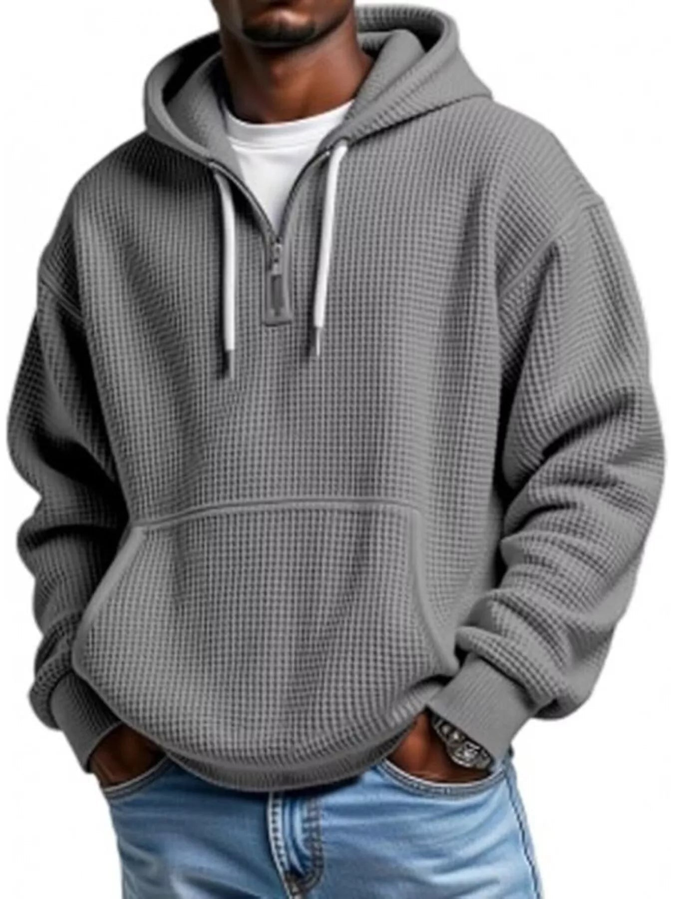 ELC Atelier Elite Men's Inclusive Fit Waffle Knit Quarter Zip Hoodi — Prestige Edit - ELC Fashion