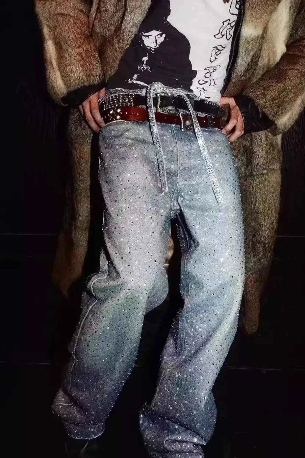 ELC Atelier Executive Men's Washed Rhinestone Jeans with Rhinestone — Prestige Edit - ELC Fashion